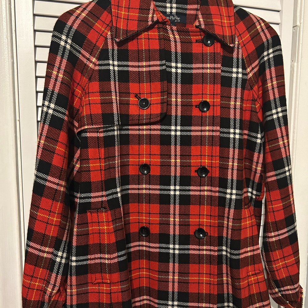 Evan Picone Red and Black Plaid Coat